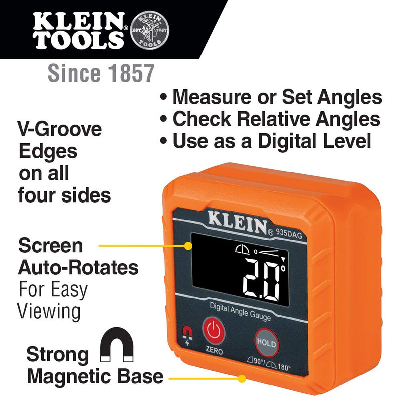 [Australia - AusPower] - Klein Tools 935DAG Digital Electronic Level and Angle Gauge, Measures 0 - 90 and 0 - 180 Degree Ranges, Measures and Sets Angles 