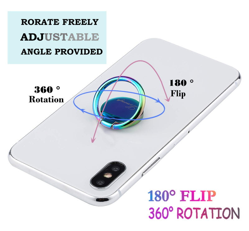 [Australia - AusPower] - lenoup Rainbow Cell Phone Ring Stand Holder,Blue Multicolor Ring Grip Kickstand,360 Rotation Metal Finger Ring for Almost All Phones,Pad 