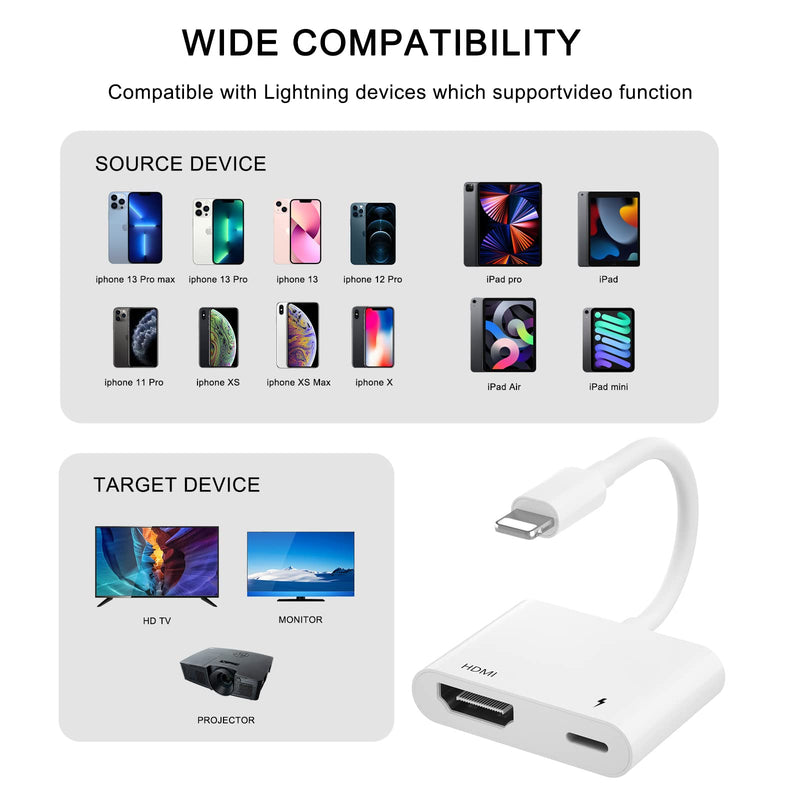 [Australia - AusPower] - HDMI Adapter for iPhone, Digital Av Adapter for iPhone, 1080p HDTV Video & Audio Sync Screen Connector (No Need Power).Compatible with iPhone 13/12/11/X/8/8 Plus/7/6/iPad to TV Projector/Monitor. 