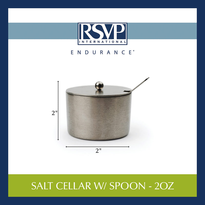 [Australia - AusPower] - RSVP International Endurance Kitchen Collection Salt Cellar Set with Spoon, Dishwasher Safe, 2-Ounce, Brushed Stainless Steel 