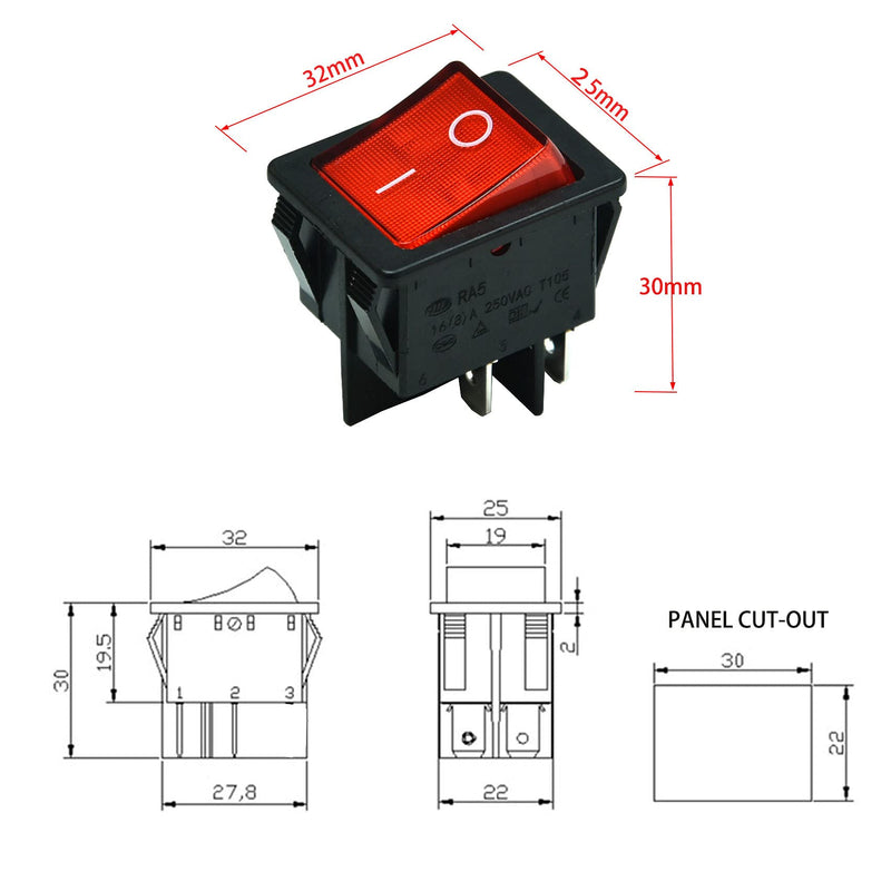 [Australia - AusPower] - FILSHU 3pcs KCD4 16A 250V 20A 125V Rocker Switch ON/Off -Red Light Illuminated 4 Pin 2 Position DPST Snap in Boat Rocker Toggle Switch 32x25mm(US Security Certification) 