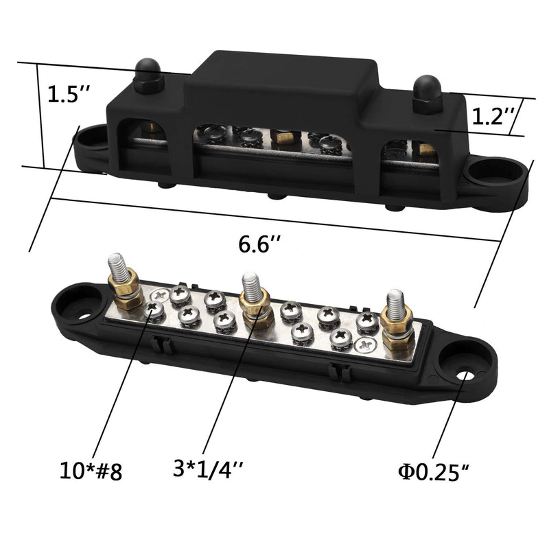 [Australia - AusPower] - Mofeez Bus Bar -3x1/4”Post,10x#8 Screw Terminal Power Distribution Block with Ring Terminals(Pair - Red & Black) Red+Black 