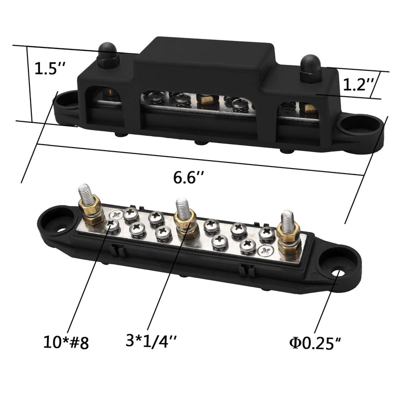 [Australia - AusPower] - Mofeez Bus Bar -3x1/4”Post,10x#8 Screw Terminal Power Distribution Block with Ring Terminals(Pair - Red & Black) Red & Black Bus Bar with Terminals 