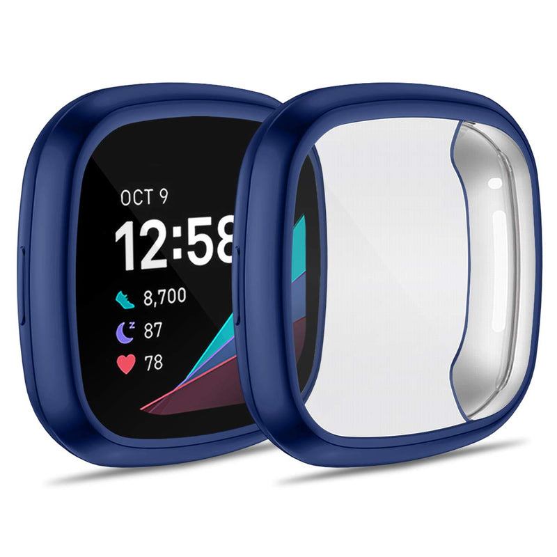 [Australia - AusPower] - ZEBRE [4-Pack] Screen Protector Case Compatible with Fitbit Sense/Versa 3, TPU Rugged Bumper Case Cover All-Around Protective Plated Shell Accessories [Scratch-Proof] for Sense Smartwatch Black/Clear/Blue/Green 