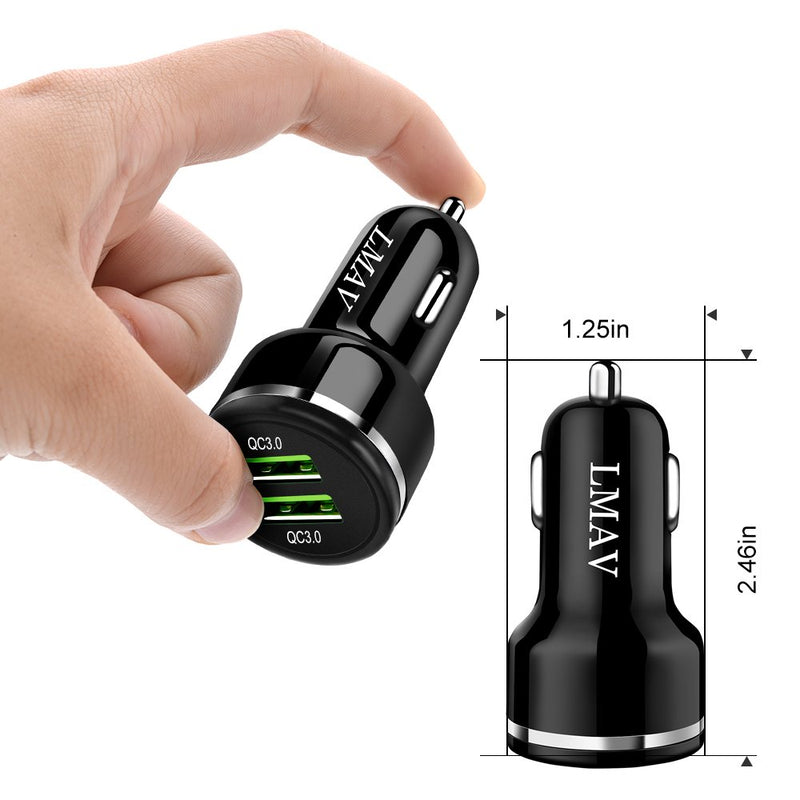 [Australia - AusPower] - Fast USB Car Charger Adapter, 48W 6A Dual QC 3.0 Car Phone Charger Fast Charging Compatible with iPhone 12/11/X/8, Samsung Galaxy S20/Note 20, LG, Google Pixel 5/4/3, Tablet and More. oneblack 