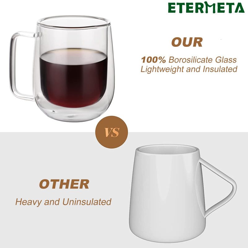 [Australia - AusPower] - 12 oz Double Walled Glass Coffee Mugs with Handle, Thermal Insulated and No Condensation Clear Coffee Mug, Glass Cups for Americano, Latte, Espresso, Cappuccinos Beverage and Tea 12 OZ 