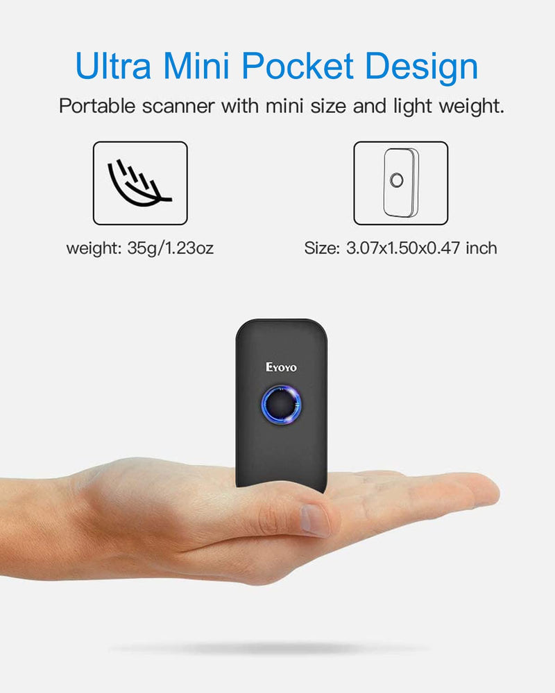 [Australia - AusPower] - Eyoyo Mini 1D Bluetooth Barcode Scanner with Case, 3-in-1 Bluetooth & USB Wired & 2.4G Wireless Barcode Reader Portable Bar Code Scanning Work with Windows, Android, iOS, Tablets or Computers(Black) Black 