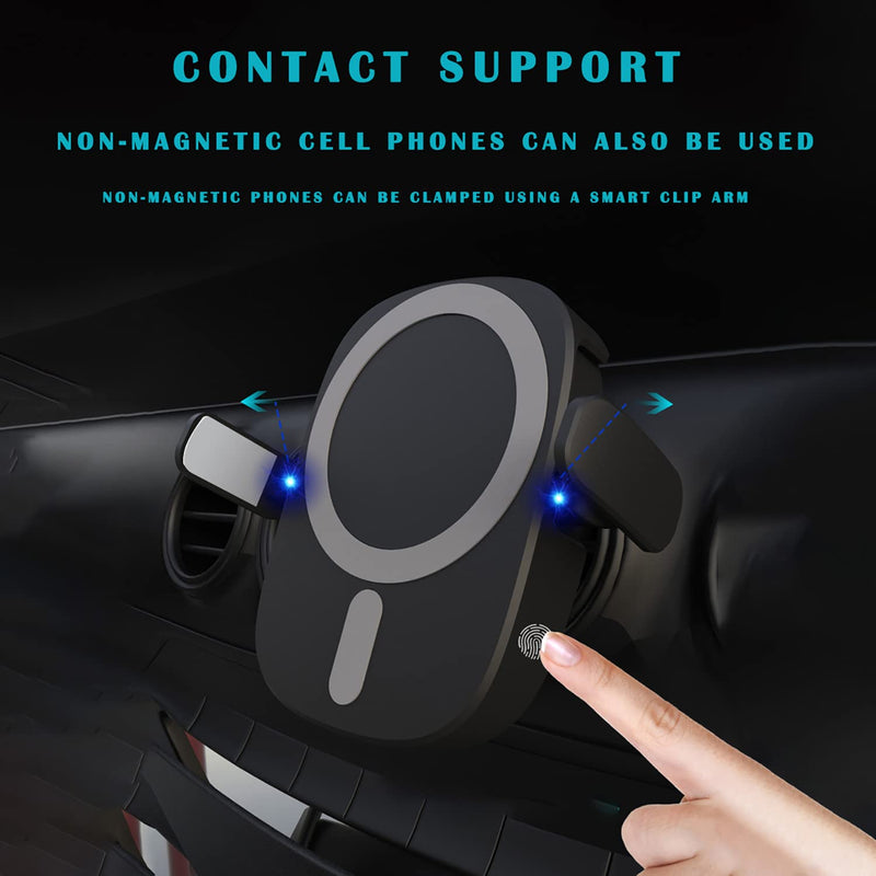 [Australia - AusPower] - Magnetic Wireless Car Charger, One-touch automatic clamping exhaust pipe phone holder for iPhone 13/13 Pro/12/12 Pro/ 11/11 Pro/Xs/X, Samsung S21/ S20 / S10 /Note10 with All Android Smartphone (Black) Black 
