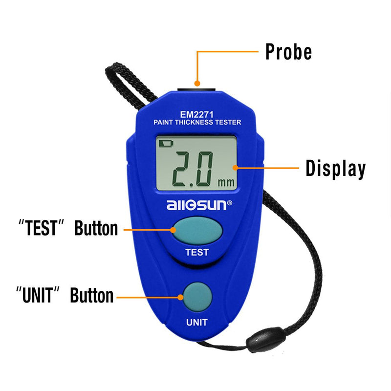 [Australia - AusPower] - allsun Paint Thickness Gauge Automotive Digital Car Coating Thickness Meter Calibration Data Hold Resolution 1mil Blue 