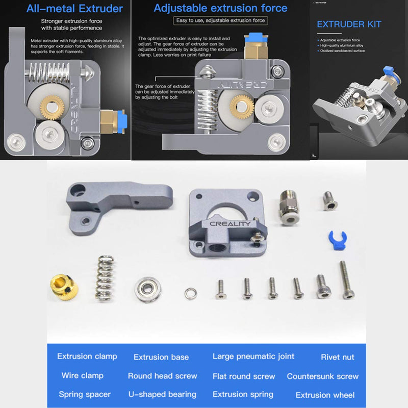 [Australia - AusPower] - Creality Upgrade 3D Printer kit with Metal MK8 Gray Alloy Extruder + Capricorn Bowden PTFE Tubing(1M) + Bed-Level Spring 1.75mm Filament for Ender 3/3 Pro/CR-10 Series/10S/20/20 Pro Printers 