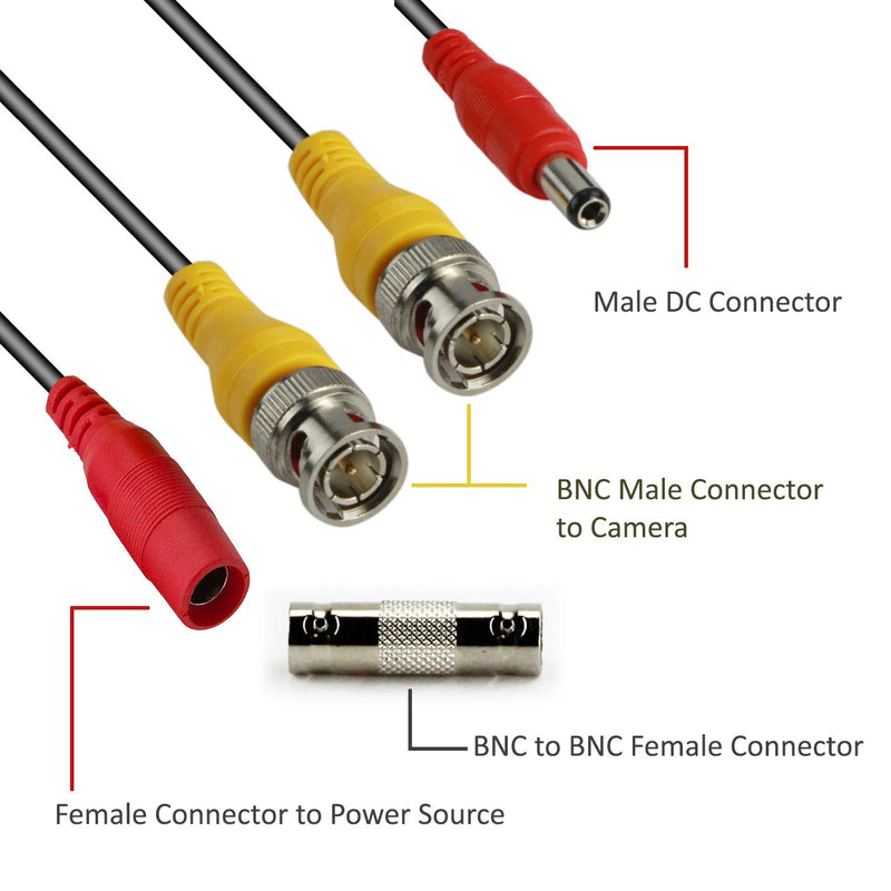 [Australia - AusPower] - InstallerCCTV BNC Video Power Cable, 60ft All-in-One Video HD-TVI HD-CVI AHD Analog 1080p Black Premade Power Cable w/Connectors for CCTV Security Cameras - Black 
