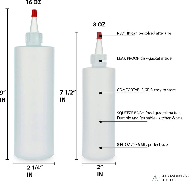 [Australia - AusPower] - BRIGHTFROM Squeeze Bottles, Condiment 16 & 8 oz SET, BPA Free Empty Plastic Containers with Red Cap, Great for Syrup, Ketchup, Mustard, Sauces, Dressing, Oil, Arts and Crafts, Leak Proof 