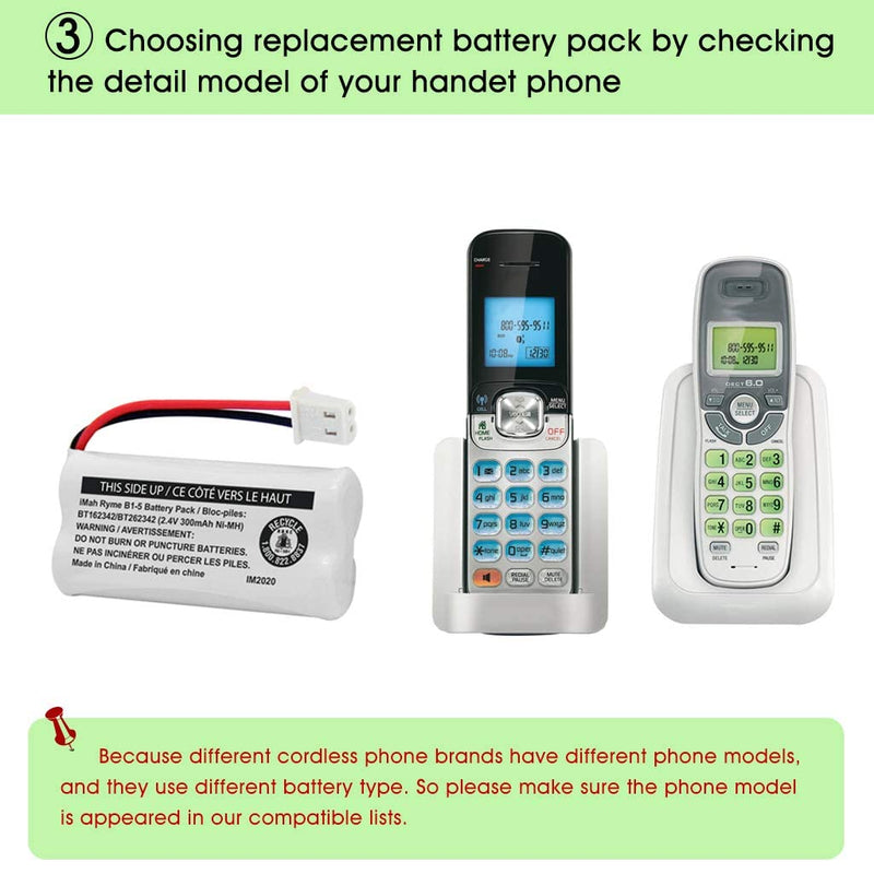 [Australia - AusPower] - iMah BT162342/BT262342 2.4V 300mAh Ni-MH Cordless Phone Battery Pack, Also Compatible with BT183342/BT283342 AT&T EL52351 TL90070 VTech CS5119 DS6511 DS6722 LS6305 Handset, 5-Pack 