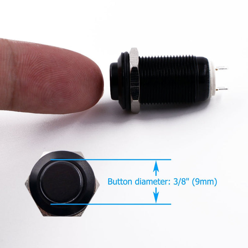 [Australia - AusPower] - Latching Push Button Switch, URTONE UR129, 1NO ON/Off DC/AC 36V 2A Aluminum Alloy Metal Shell Suitable for 12mm 1/2" Mounting Hole (Black) Black 