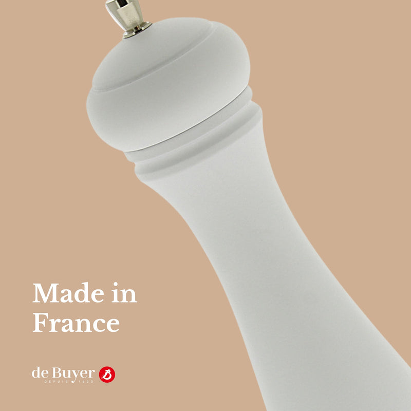 [Australia - AusPower] - de Buyer Java Pepper Mill - Matte White Beechwood - French Stainless Steel Mechanism - Black Pepper or Spice Grinder - Adjustable Grind - 2.25" x 8.25" 