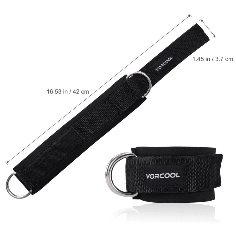 [Australia - AusPower] - VORCOOL 2PCS Ankle Straps for Cable Machines Weightlifting Gym Workout Fitness Double D-Ring Neoprene Padded Ankle Cuffs for Legs, Abs and Glute Exercises Fits for Men&Women with Carry Bag 