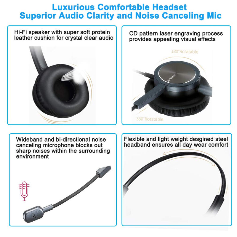 [Australia - AusPower] - Emaiker Over Ear Phone Headset with Noise Cancelling Mic One Ear Telephone Headphone with Mic,RJ9 Jack Adapter Work for for Panasonic Snom Grandstream, Sangoma, Escene, ATCOM, Yealink SIP Phones Two Ears 809DQDA 