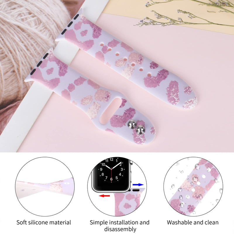 [Australia - AusPower] - Vozehui Replacement Band Compatible with iWatch Leopard Print 38/40/41mm Band,Cute Rainbow Leopard Print Lattice Silicone Band for iWatch Series 7/SE/6/5/4/3/2/1 Girl Woman Pink gold leopard 38/40/41mm（S/M） 