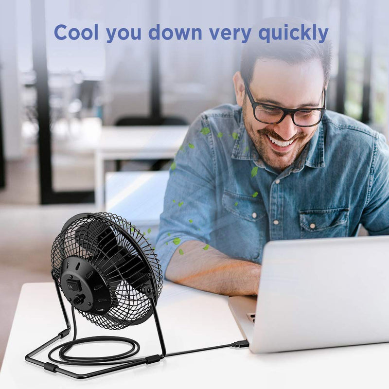 [Australia - AusPower] - EasyAcc 6 Inch USB Desk Fan, [ Small Quiet Powerful Metal Fan ] USB Powered Portable Fan, Strong Airflow& 360°Rotation Personal Table Cooling Fan with 2 Speed - Black (USB POWERED ONLY) 6" USB Fan 