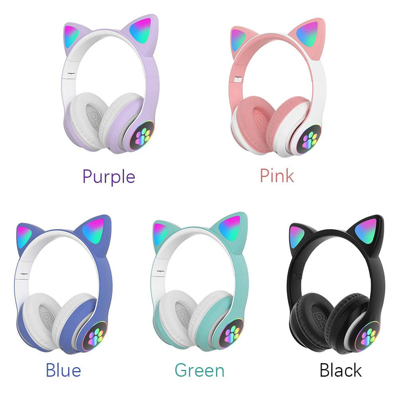 [Australia - AusPower] - Light Up Cat Headphones Wireless Gaming Headset Foldable Over Ear Bluetooth Earphone Cat Ear Headphones for Kids Adult (Purple) Purple 