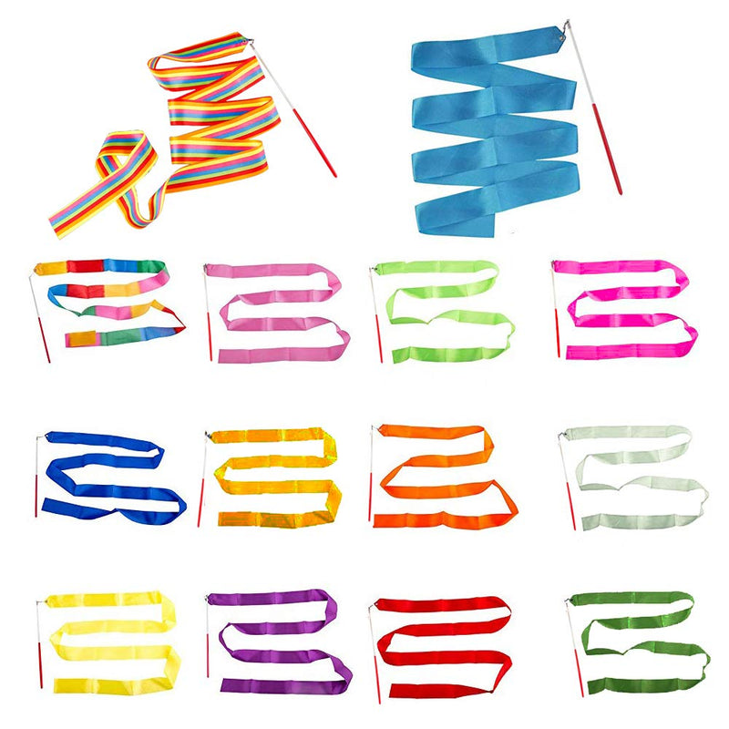 [Australia - AusPower] - Haawooky 14 Pieces Dance Ribbons Streamers,Rhythmic Gymnastics Ribbon Wands,Gym Ribbons Streamers,Silk Ribbon for Talent Shows, Artistic Dancing, Baton Twirling (14 Colors) 