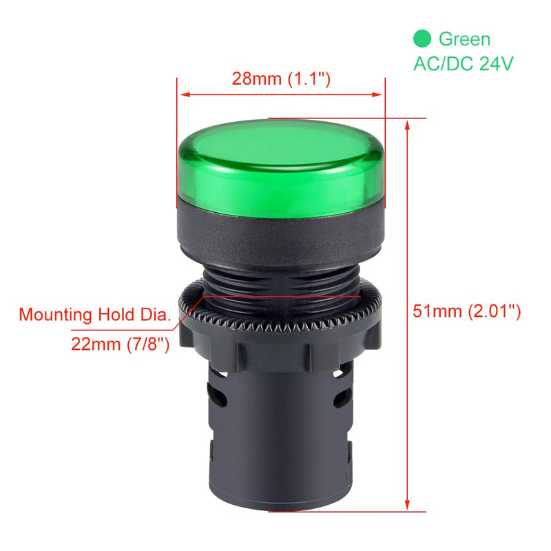 [Australia - AusPower] - uxcell 10Pcs Green Indicator Light AC/DC 24V, 22mm Panel Mount, for Electrical Control Panel, HVAC, DIY Projects 