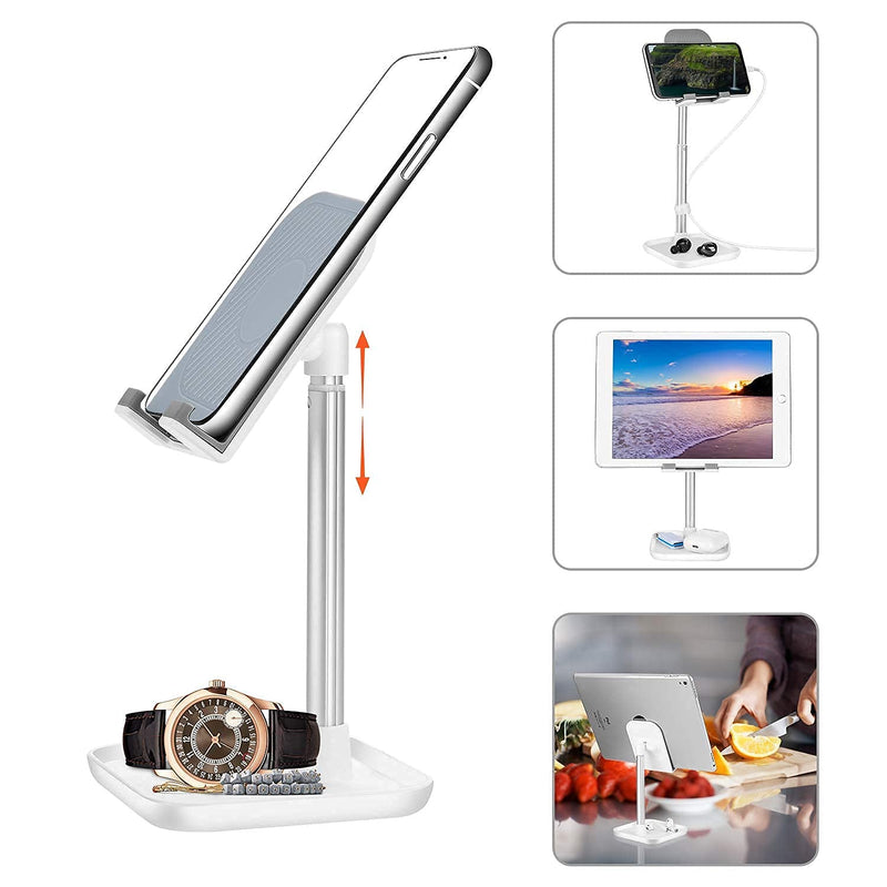 [Australia - AusPower] - Cell Phone Stand,Height Angle Adjustable Desk iPhone Tall Stand,Hearsky Thick Case Friendly Phone Stand,Smartphone Holder Stand with Storage Base,Compatible All Mobile Phones,Switch,iPad,Tablet-White Upright White 