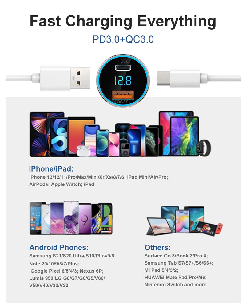 [Australia - AusPower] - USB C Car Charger [Pure Copper], SUPERONE 45W Dual USB Car Charger Adapter with 27W PD Port, QC 3.0 and LED Voltmeter foriPhone 13 12 Pro Max/Pro/Mini, Google Pixel 6/5/4, Samsung S21/20 and More 