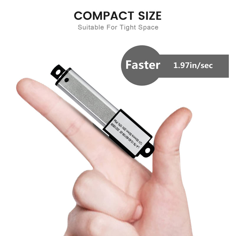 [Australia - AusPower] - Mini Electric Linear Actuator Stroke 2"Force 4.5 lbs12V | High-Speed 1.97"/secWeight 0.15KG Ideal for Intelligent Range Hood, Fan Blades, Cabinets, Window Opener, Robotics, Home Automation 2 inch Small 