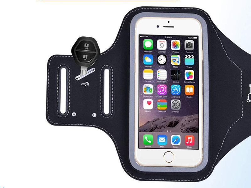 [Australia - AusPower] - FITRISING Water Resistant Cell Phone Running Armband Fits iPhone Xs Max, XR, 8/7/6s/6 Plus, Galaxy S10/10+, Adjustable Elastic Band with Key Holder & Card Slot, for Walking, Cycling, Gym Workouts A: Black 