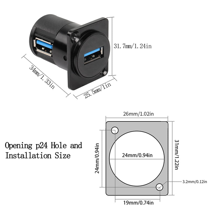 [Australia - AusPower] - QIANRENON USB 3.0 Panel-Mount Connector Socket Female to Female 90 Degree Right Angle Coupler High-Speed 5Gbps Data Transmission D-Type Extension Interface Adapter 