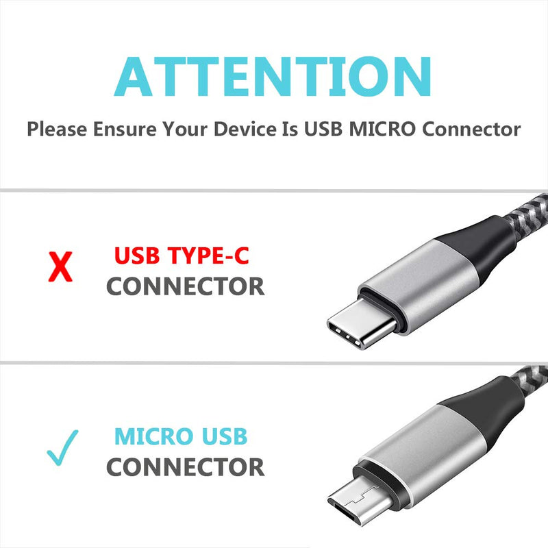 [Australia - AusPower] - TPLTECH Micro USB Cable,2Pack 6.6Ft Fast Charging Android Nylon Braided Charger Cord Compatible LG K40/K30/k20/K20 Plus/K20 V/K10/V10,Q6 G4,LG Stylo 3/Stylo 2,Sansung Galaxy S7/S6/J7/J3,PS4 Black 6.6ft+6.6ft Silver 