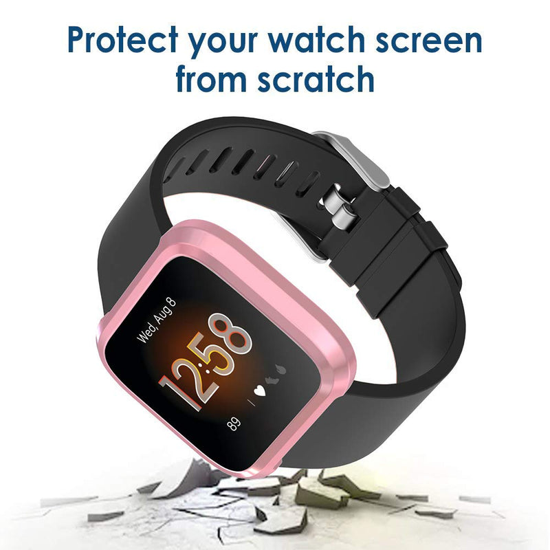 [Australia - AusPower] - Simpeak Screen Protector Bumper Case Compatible with Fitbit Versa Lite Smartwatch,Pack of 5, All Around Screen Protective Case, Rose Pink/Clear/Silver/Black/Rose Gold 