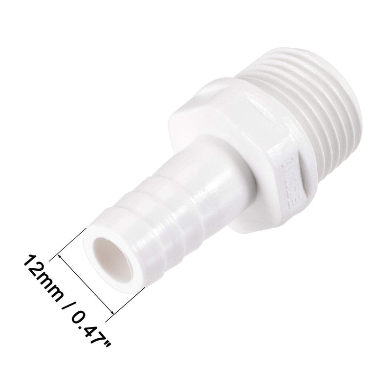 [Australia - AusPower] - uxcell PVC Tube Fitting Adapter 12mm Barbed x G1/2 Male White for Aquariums, Water Tanks, Tubs, Pools 6Pcs 