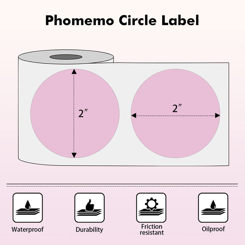 [Australia - AusPower] - Phomemo Circle Label- 2" Thermal Round Label for Barcode Label, DIY Logo Design, Compatible with Most of Shipping Label Printers, Black on Pink 1 