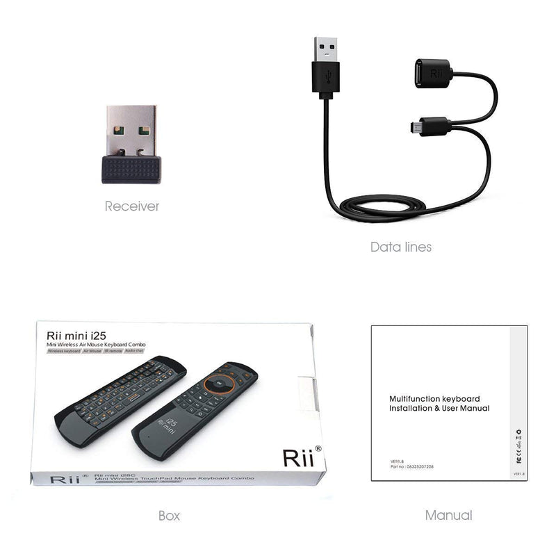 [Australia - AusPower] - Rii K25 Multifunction Portable 2.4GHz Mini Wireless Fly Mouse Keyboard and Remote Control with Rechargeable Li-ion Battery (Black) 