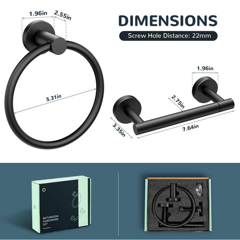[Australia - AusPower] - FORIOUS Matte Black Toilet Paper Holder and Towel Ring Set [Wall Mount, Sus304 Stainless Steel] Toilet Paper Holder Bathroom Towel Holder Hand Modern Bathroom Hardware Set for Bathroom, RV 