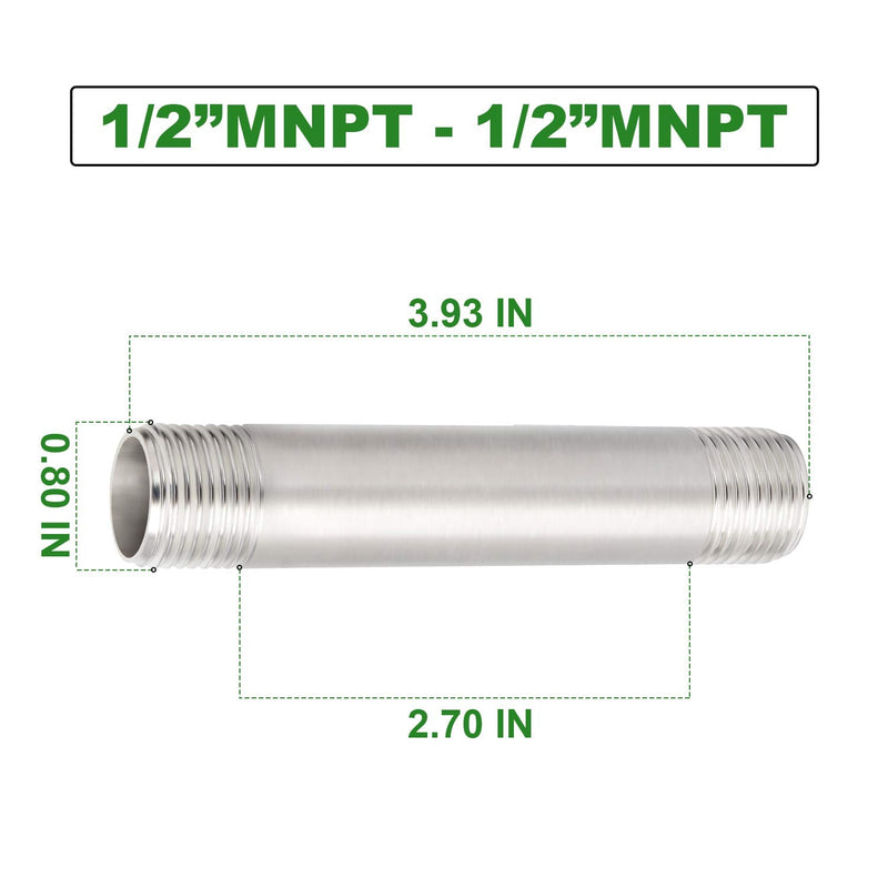 [Australia - AusPower] - TAISHER 2PCS Stainless Steel Pipe Fittings, 1/2" NPT x 1/2" NPT Male Threaded, 4" Length Nipple Cast Pipe 1/2" NPT(Male x Male) 4"(100mm) Length 