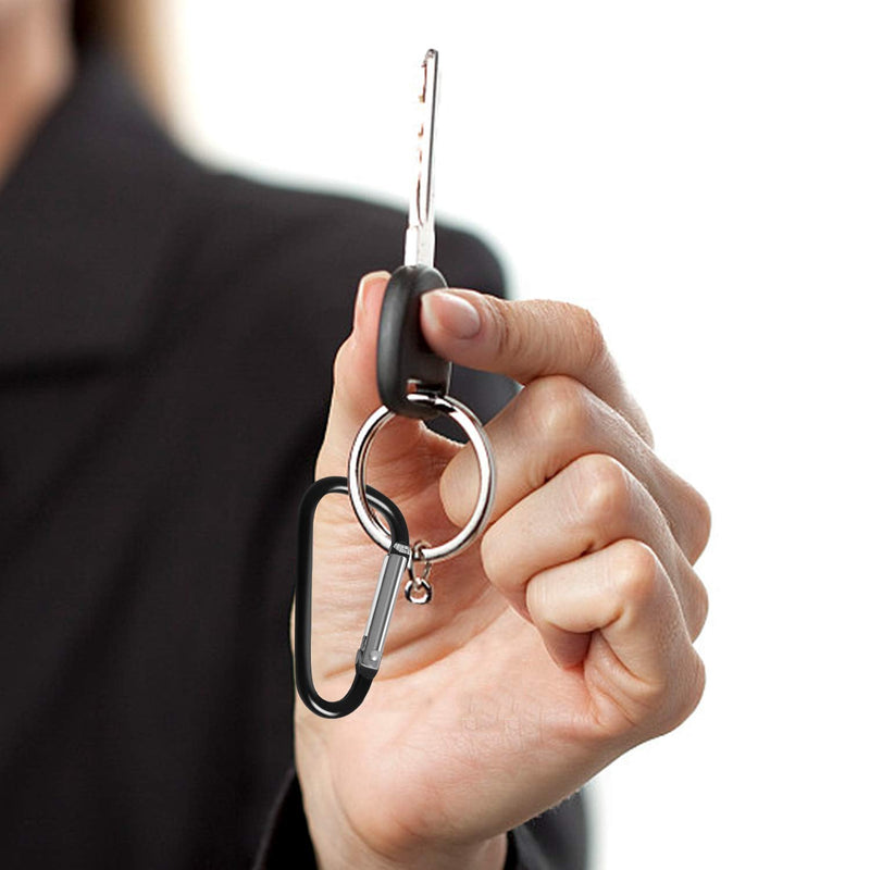 [Australia - AusPower] - UPINS 100 Pcs Aluminum Carabiner Caribeaner Keychain Clips Bulk Black Small Caribeener Clips, D Shape Key Chain Rings 