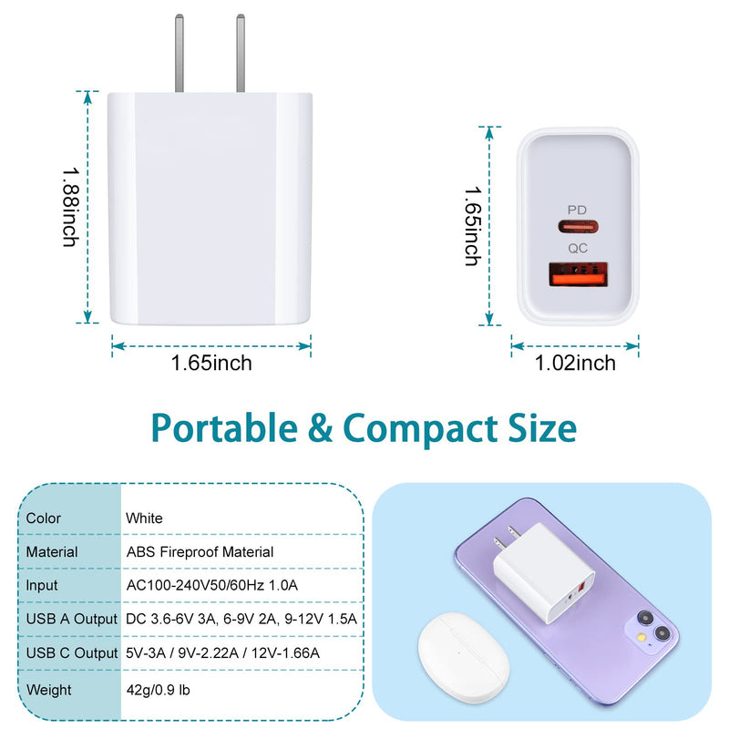 [Australia - AusPower] - Type C Fast Wall Charger for iPhone 13/13 Pro/13 Pro Max/13 Mini/ 12 11/XS Max/XS/XR/X/8 Plus/8 7 6/X Watch, 2-Pack 20W Quick Charger+PD USB C Charger Block Adapter for Samsung S21 S20 S10 A32 A12 A52 