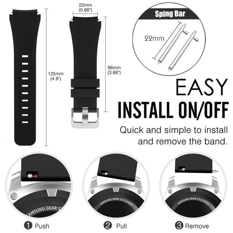 [Australia - AusPower] - QGHXO Band for Galaxy Watch 3 45mm, Soft Silicone Replacement Sport Strap for Samsung Galaxy Watch 3 45mm/Galaxy Watch 46mm/Gear S3 Frontier/Gear S3 Classic Smart Watch Black&Grey&Brown 