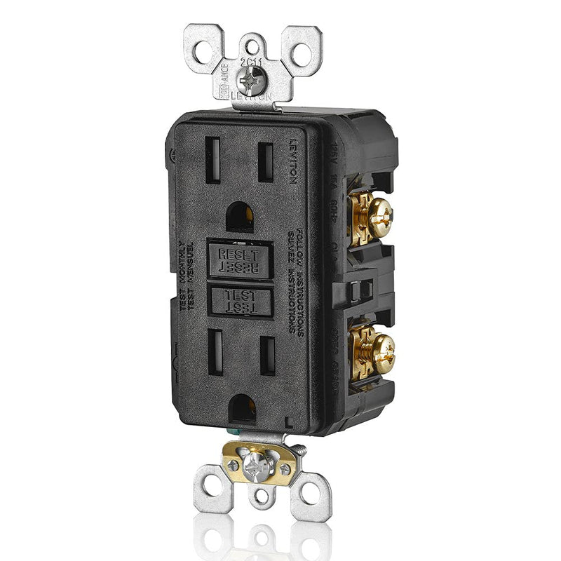[Australia - AusPower] - Leviton GFTR1-E Self-Test SmartlockPro Slim GFCI Tamper-Resistant Receptacle with LED Indicator, Wallplate Included, 15-Amp, Black 1 Pack 