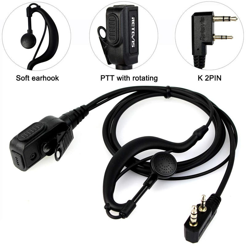 [Australia - AusPower] - Retevis Earhook Walkie Talkie Earpiece with Mic 2 Pin, Compatible with Retevis RT22 H-777 RT21 Baofeng UV-5R BF-888S pxton eSynic Walkie Talkies, C Shape Two Way Radio Headset with PTT(2 Pack) 