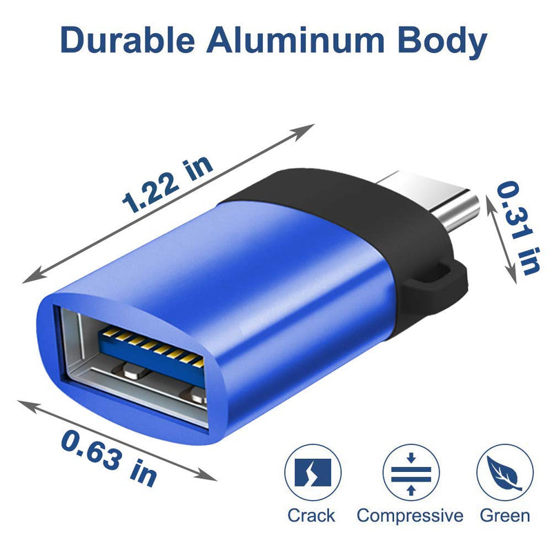 [Australia - AusPower] - USB-C to USB A 3.0 OTG Data Adapter Thunderbolt 3 Type C Adapter Aluminum Alloy (Blue) 