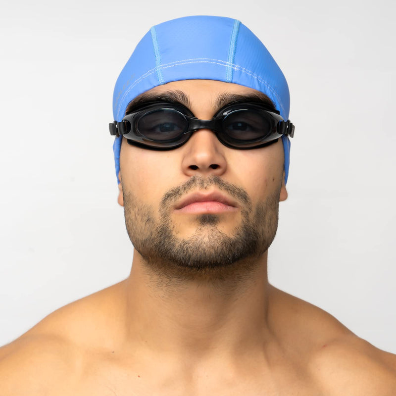 [Australia - AusPower] - Taddlee Swimming Cap for Men PU Fabric Silicone Swimmers Caps Waterproof Adult Swim Hat Wear Accessories Large Size Pool Outdoor BLUE 