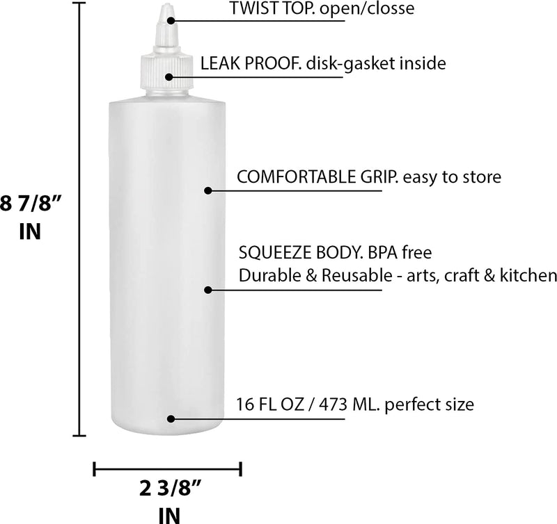 [Australia - AusPower] - BRIGHTFROM Condiment Squeeze Bottles, 16 OZ Empty Squirt Bottle with Twist Top Cap, Leak Proof - Great for Ketchup, Mustard, Syrup, Sauces, Dressing, Oil, Arts and Crafts, BPA FREE Plastic - 2 PACK 