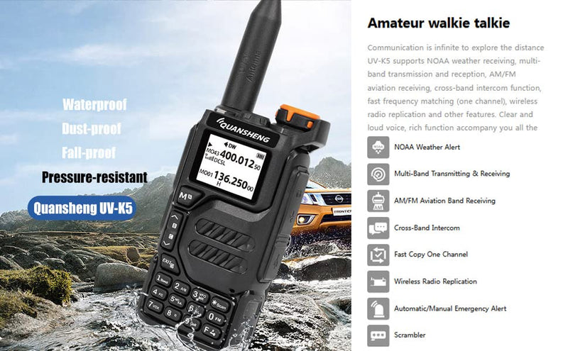 [Australia - AusPower] - UV-K5 Dual Band Radio 5 Watt Output Portable Two-Way Radio with NOAA Weather Alert 