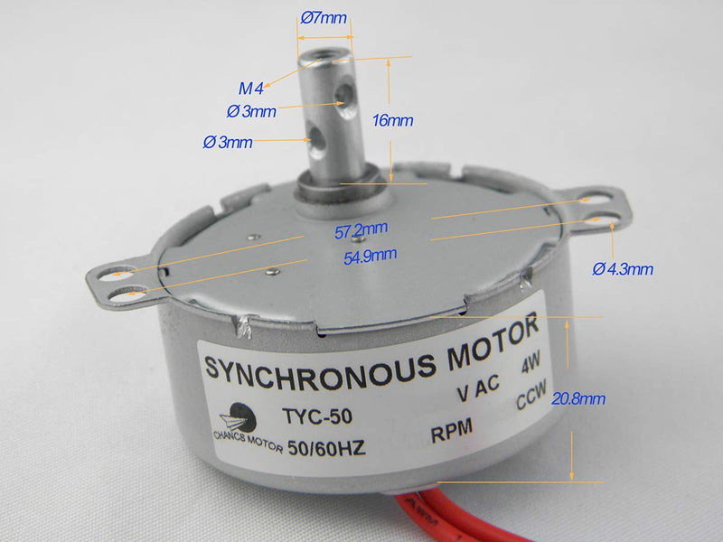 [Australia - AusPower] - CHANCS TYC-50 Small Synchronous Motor 110V AC 15-18RPM Shaft Rotation CCW 4W Gear Motor for Electric Fireplace 15-18RPM CCW 
