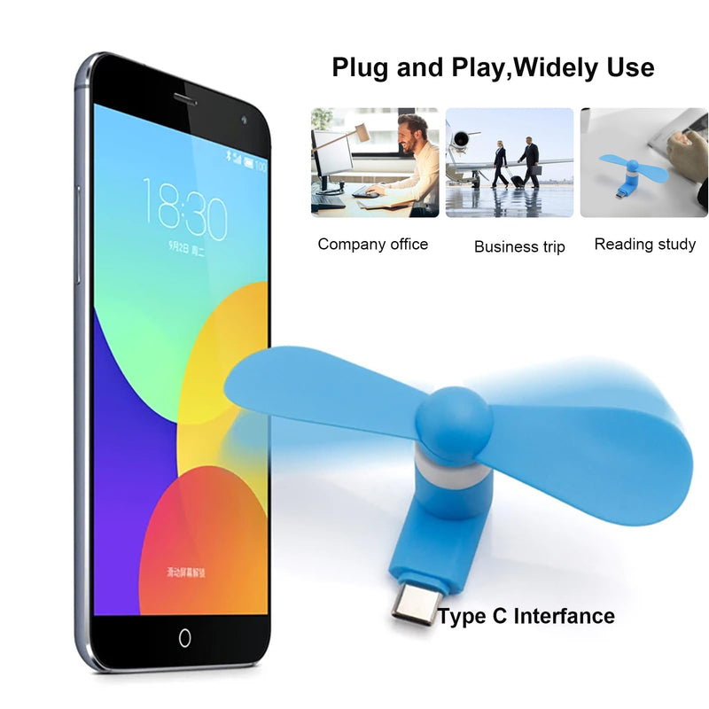 [Australia - AusPower] - Sokelinn-six Type C Phone Fan, Mini USB C Cooling Hand Fans Portable Summer Cooler for ipad Type C Plug Devices-2 Pieces (Blue) Blue 