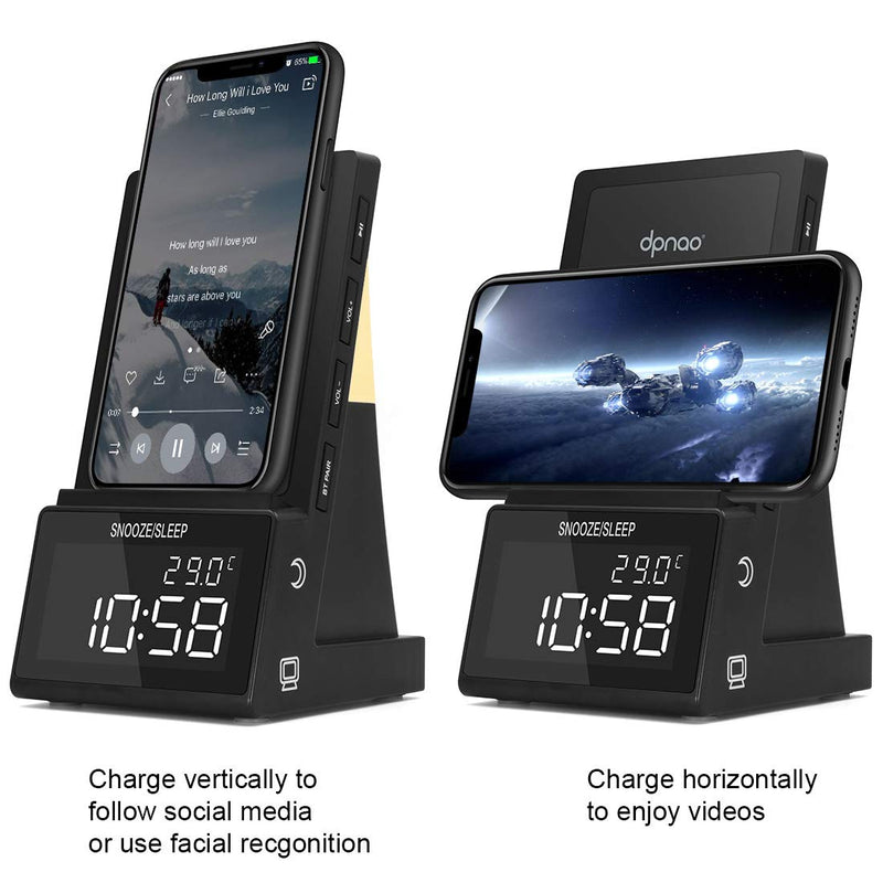 [Australia - AusPower] - dpnao Alarm Clock with Wireless Charging, Night Light Bluetooth Speaker, USB Fast Charger Compatible,Wireless Charging Stand Compatible with iPhone 13 Pro Max/13 Mini/12/11/8,Samsung S20 FE 5G/S21Plus Upgraded Version 